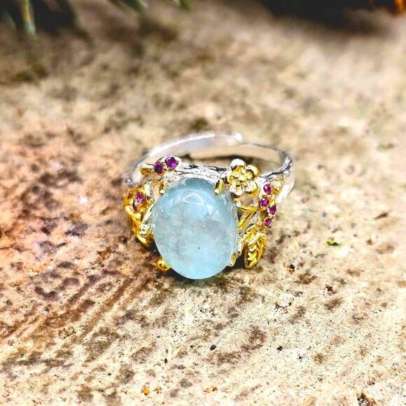 Nature Blue Morganite Stone Adjustable Ring - Picture 6 of 10